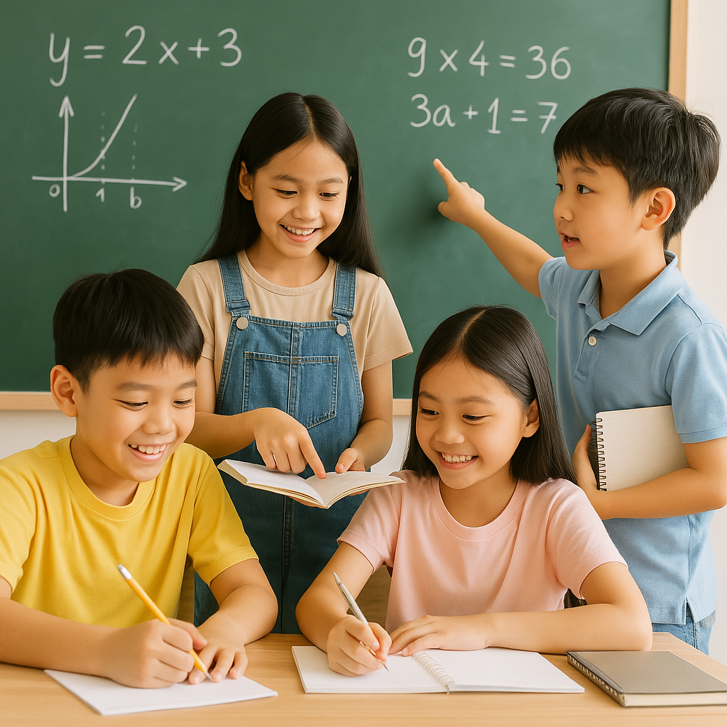 A group of kinds learning math in a classroom